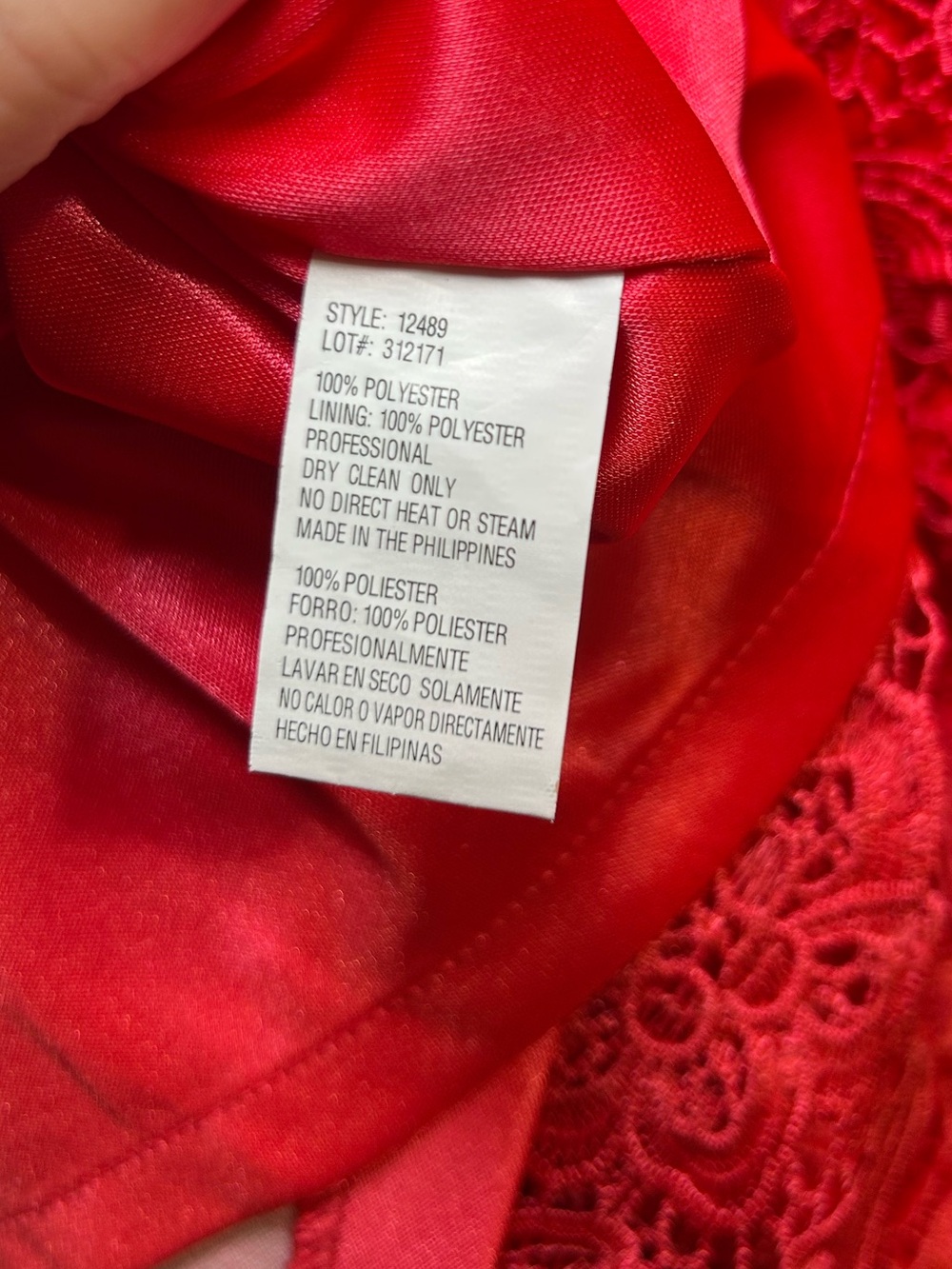 Sténay Coral Red Guipure Lace Sheath Dress Scalloped Elegant Cocktail Chic Midi - Picture 9 of 9